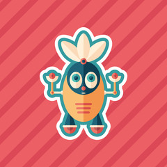 Robot ant sticker flat icon with color background.