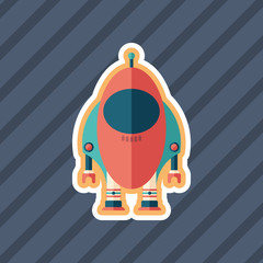 Robot rocket sticker flat icon with color background.