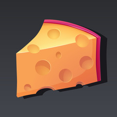 Game icon of piece of cheese in cartoon style. Bright design for app user interface. Food for restore life, health or ability. Vector illustration for Icons Collection.