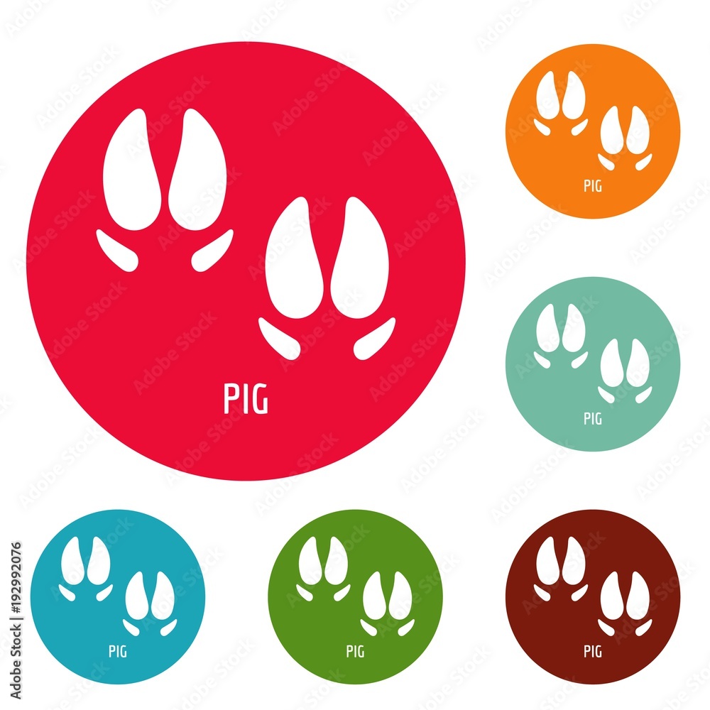 Poster pig step icons circle set vector isolated on white background