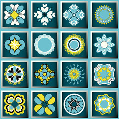Set of vector design elements. Decorative flowers, abstract logo icons