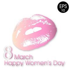 8 March. Woman lips isolated Vector illustration with text Happy women's day