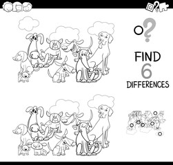 differences game with dogs animals coloring book