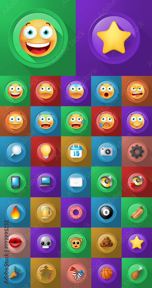 Fototapete set of icons on circular buttons on color background . fully scalable vector elements