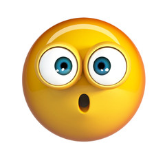 Confused Emoji. Wow face emoticon. 3d Rendering isolated on white background.