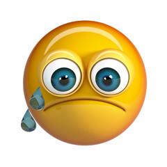 Sad Crying emoji. Emoticon in tears. 3d rendering isolated on white background
