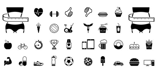 Fitness vs. Fast Food - Iconset (Schwarz)