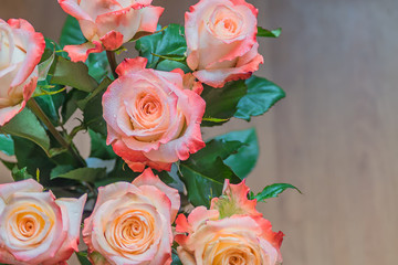 top view of bouquet of roses. Floral background with copy space