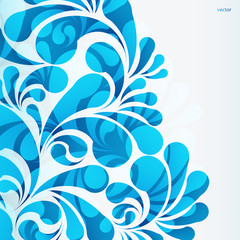 Fototapeta na wymiar Splash water drops, blue background, vector aqua design illustration.