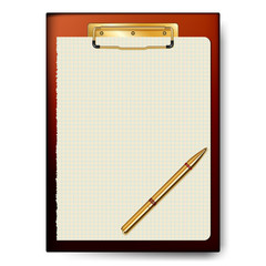 Clipboard, paper sheet, golden pen for business planning, to-do list.