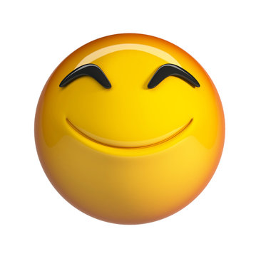Happy emoji. Smiling face emoticon. 3d rendering isolated on white background.
