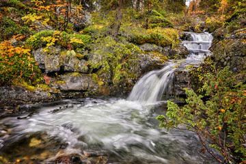 Fototapeta na wymiar Bach am Kungsleden Wanderweg im Herbst in Schweden