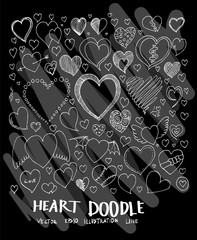 Heart doodle illustration wallpaper background line sketch style set on chalkboard eps10