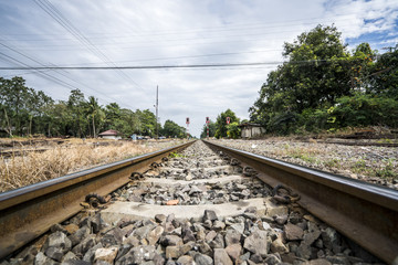 Fototapeta na wymiar Rail way in perspective view.Journey concept.
