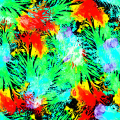 Seamless Hand Drawn Watercolor Pattern. Bright Design for Wallpaper, Tile, Textile, Fabric, Wrapping, Packaging, Camouflage Print.