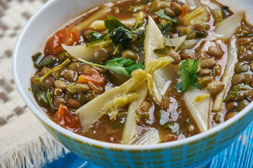 Mediterranean spicy spinach lentil soup
