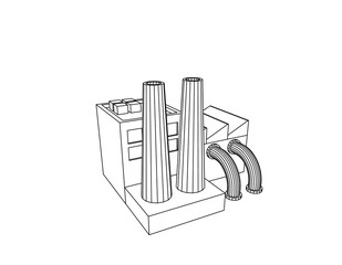 Industrial factory building. Vector outline illustration.
