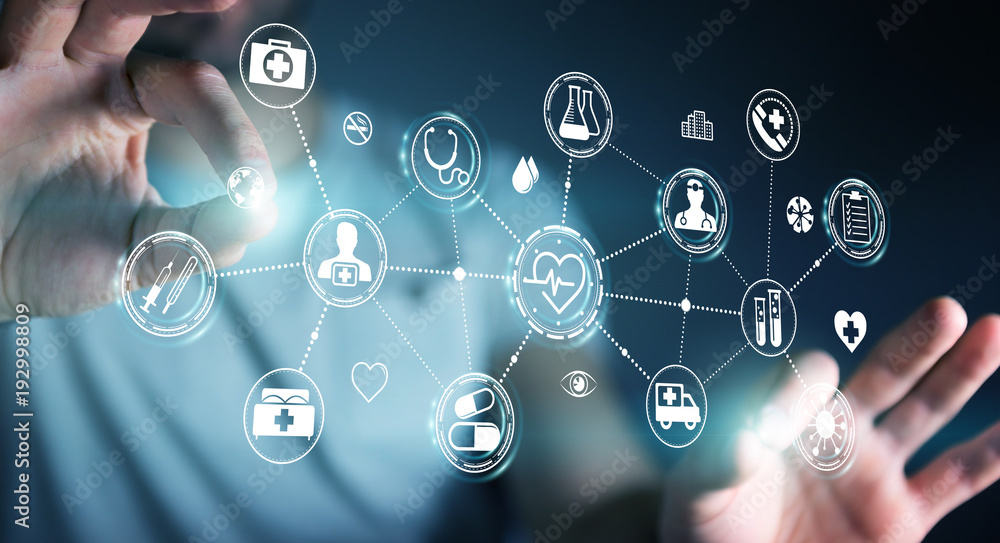 Poster businessman using digital medical interface 3d rendering