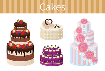Various Delicious Desserts Vector Illustration