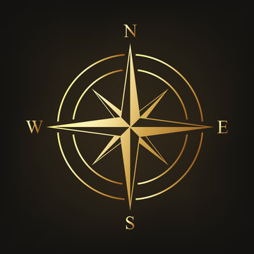 Gold compass icon. Vector illustration.