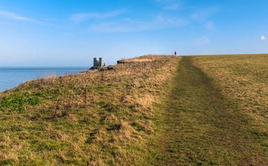 Reculver, Kent, UK along the cliff top walk on the coast near to Herne Bay and Whitstable.