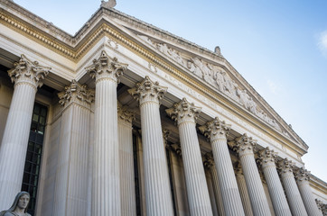 Facade of the National Archives Building in Washington DC on a Clear Autumn Day