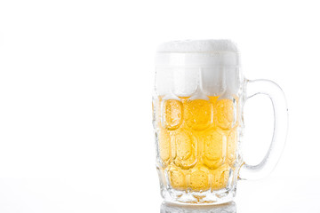 Beer glass jar on white background. Copyspace

