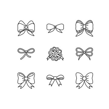 Vector flat bow icon set. Outline collections of package decorations bows and ribbons for paper, web design, logo, app, UI.
