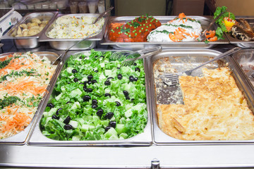 take-out food in showcase window