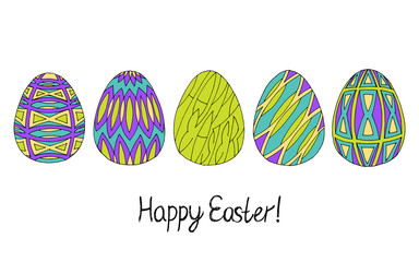 Happy Easter egg sketch collection in green, purple and blue colors. Modern design slyle