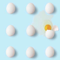 Creative breadboard from eggs. Broken egg. Easter concept.