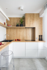 White kitchen with wooden furniture