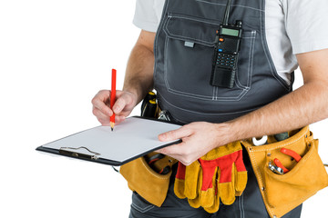 The builder writes to the clipboard. isolated on white background © fusssergei