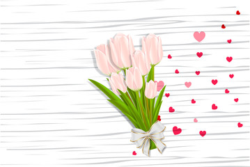 Pink tulip on the white background. Easter background. 