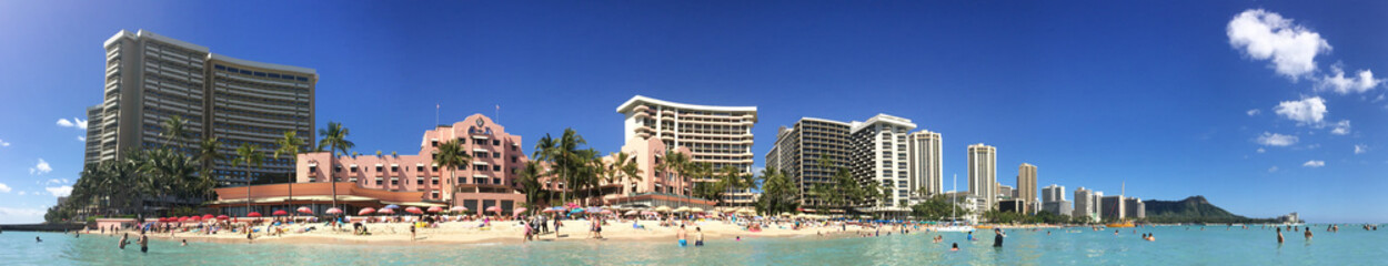 View of Waikiki Beach and Diamond Head, Hawaii from the Ocean on a Sunny Day