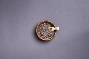 Dry lavender tea on plate,