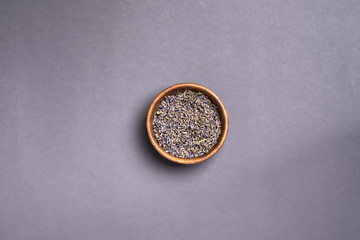 Dry lavender tea on plate,