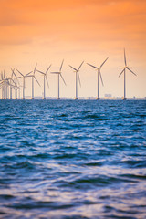 Wind turbines farm in Baltic Sea, Denmark