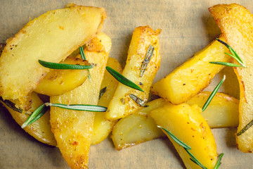 Roasted potatoes with spices. Selective focus.