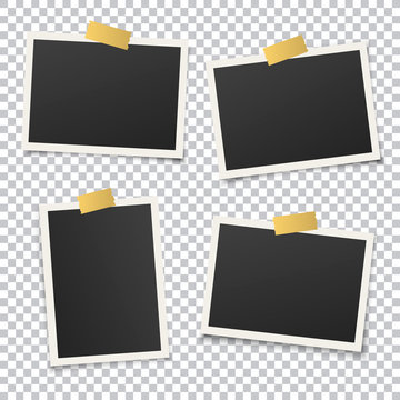 Set of vintage photo frame set with golden adhesive tape. Vector illustration with gold adhesive tapes. Photo realistic Vector EPS10 Mockups. Retro photo frame template for your photos.
