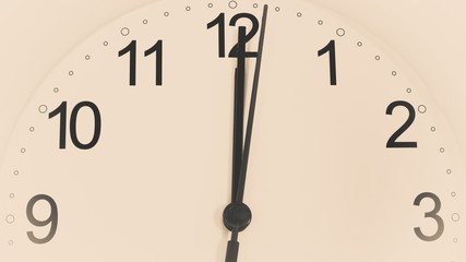 Closeup clock ticking showing twelve hours