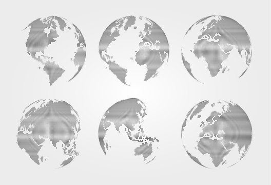 Set of world map . Dotted style . Vector