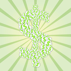 Concept Dollar sign formed from paper stickers with dollars