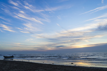 Beautiful colorful sunset over the sea. Netherlands. North Sea.