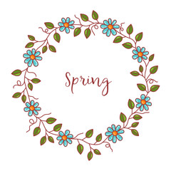 Spring flower wreath floral decorative round vector border