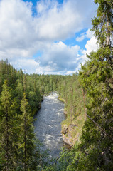 The wild river in northern Finland in summer. View from hill. - 193005848