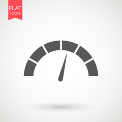 Speedometer vector icon in flat design. Speedometer or tachometer with arrow. Infographic gauge element. Template for download design. Colorful vector illustration in flat style.