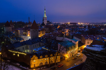 Fototapeta na wymiar A view from hill over night Tallin city.