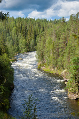 The wild river in northern Finland in summer. View from hill. - 193005872