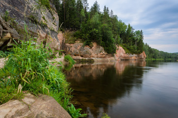 Sandstone outcrops. Erglu Cliffs, on the bank of the Gauja river. - 193006017